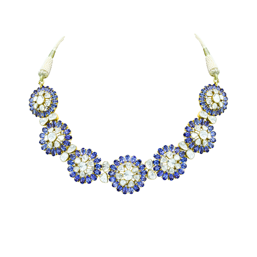 Polki Necklace with Tanzanite Clusters